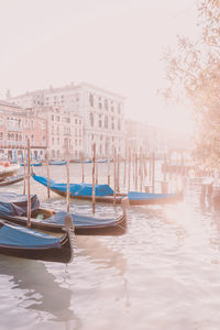 Boats moored in canal