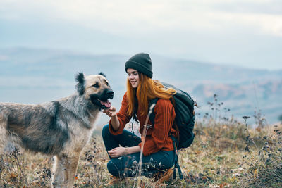 Man with dog on the background