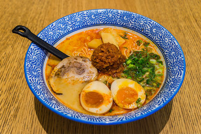 Close-up of food served on table