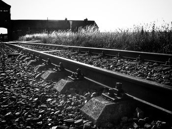 Railroad tracks on field