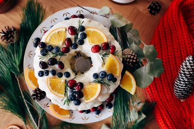 Top view of decorated christmas cake