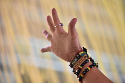 Close-up of bracelets on wrist