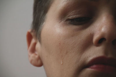 Close-up portrait of sad crying girl