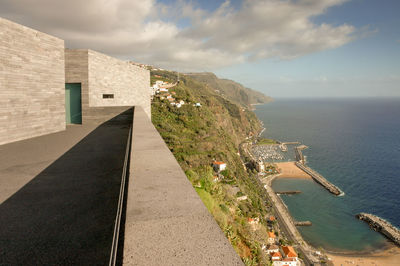 Panoramic view of sea and buildings against sky