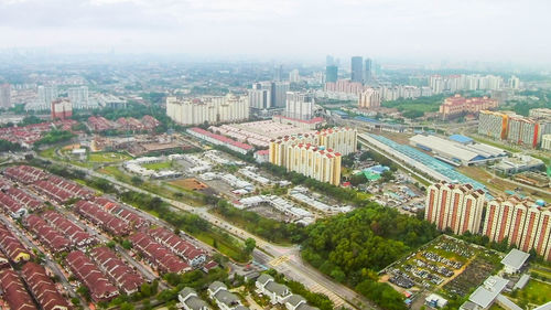 High angle view of cityscape against sky