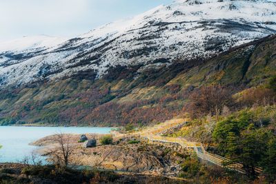 Scenic view of snowcapped mountain against sky