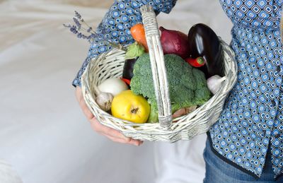 High angle view of man in basket