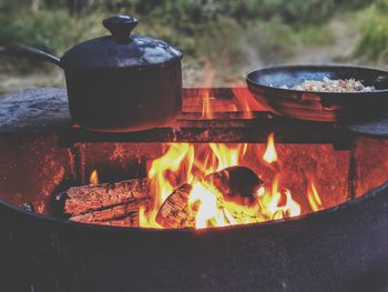 Close-up of fire on barbecue grill