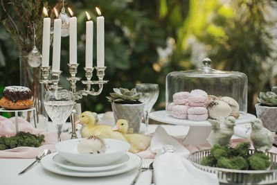Food on a beautifully decorated easter table