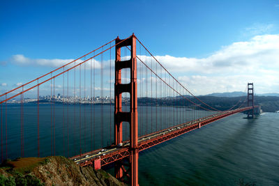 Suspension bridge over river