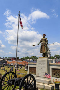 Low angle view of statue against sky