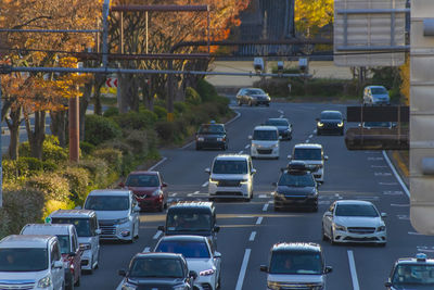 High angle view of traffic on road in city