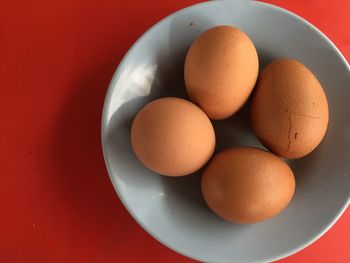 High angle view of eggs in bowl