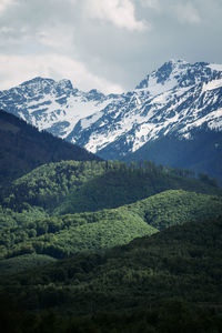 Scenic view of snowcapped mountains against sky