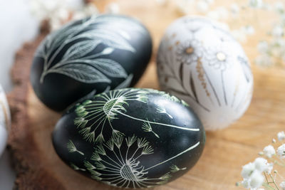 High angle view of easter eggs on table