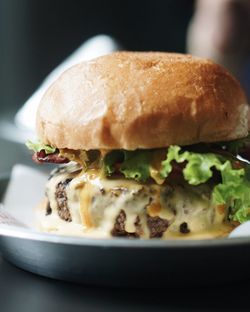 Close-up of burger in plate