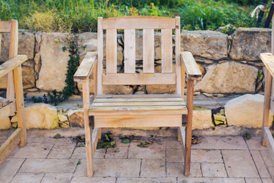 View of bench in yard