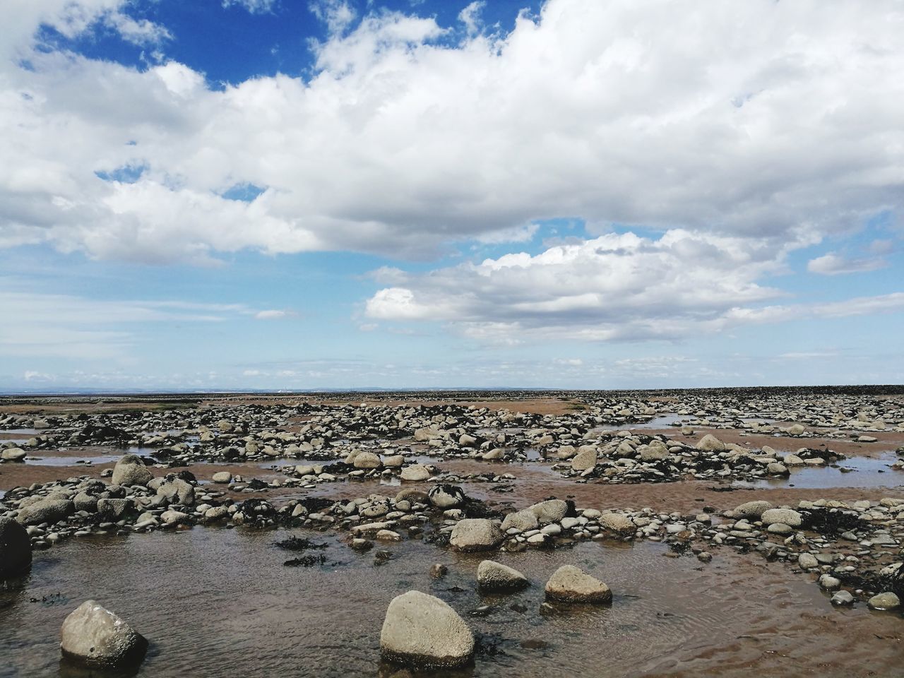 SCENIC VIEW OF ROCKY BEACH AGAINST SKY