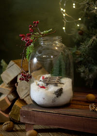 Close-up of christmas decoration on table