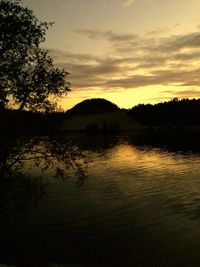 Scenic view of lake at sunset