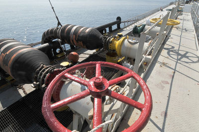 High angle view of pipes on sea