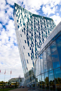 Low angle view of modern building against sky