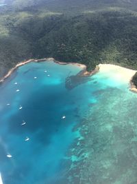 Aerial view of sea and mountains