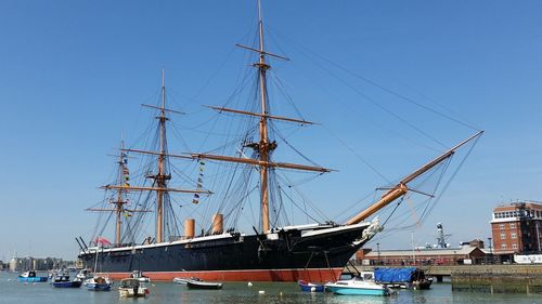 Low angle view of sailing ship