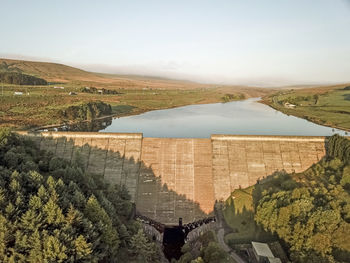 High angle view of dam against sky