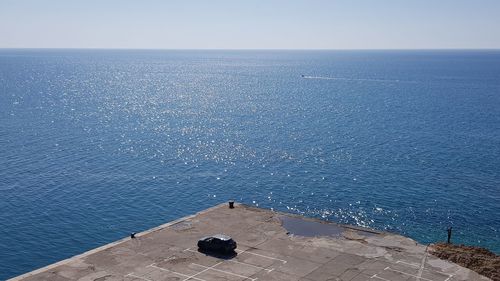 High angle view of sea against clear sky