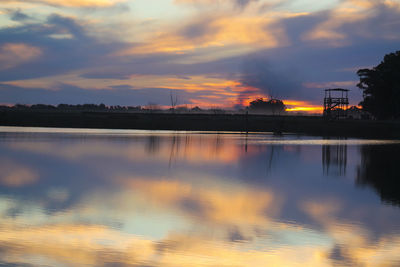 Scenic view of lake against sky during sunset