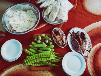 High angle view of food on table