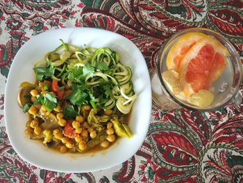 High angle view of salad served in plate on table