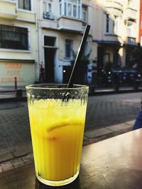 Drink in glass on table