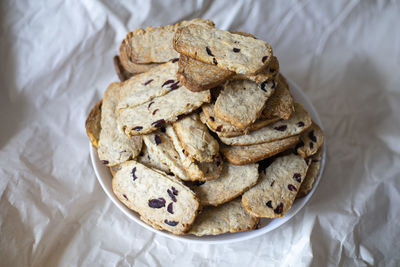 Close-up of cookies in plate on table