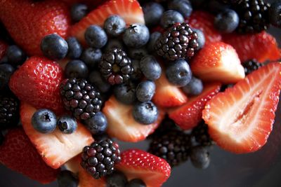 High angle view of strawberries