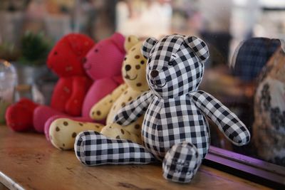 Close-up of toys on table at home