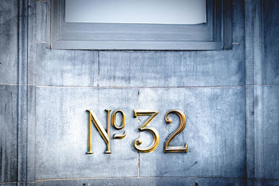 Close-up of text on wall