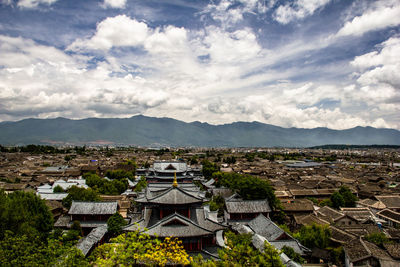 High angle view of townscape against sky