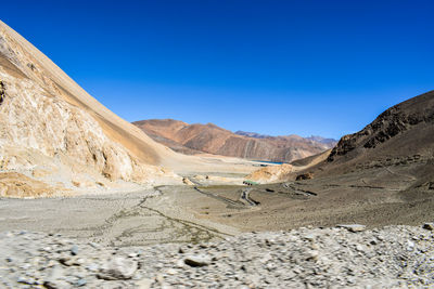 Scenic view of deserted area in ladakh near the famous pangong tso lake