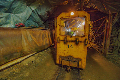 Old rusty train at night