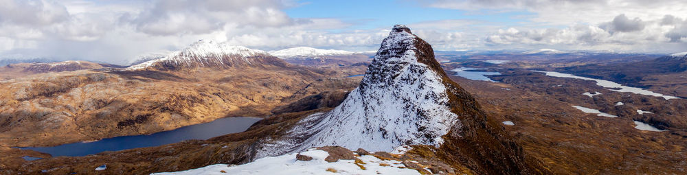 Panoramic view of snowcapped mountains against sky