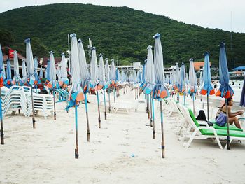 Row of umbrellas on beach