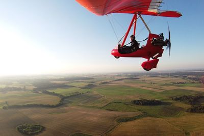 Hot air balloons on landscape