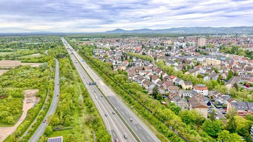 High angle view of cityscape against sky