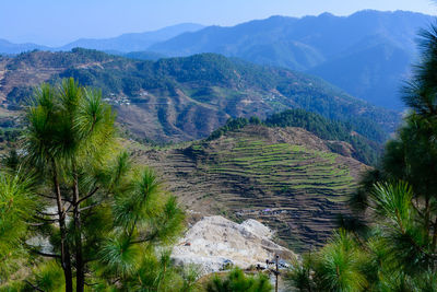 High angle view of mountain range against sky