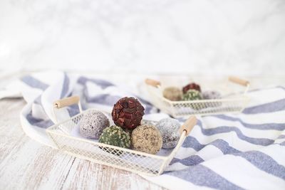Close-up of dessert in plate on table