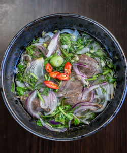 High angle view of food in bowl on table