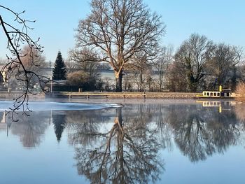 Reflection of trees in lake against sky