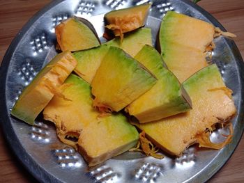 High angle view of dessert in plate on table